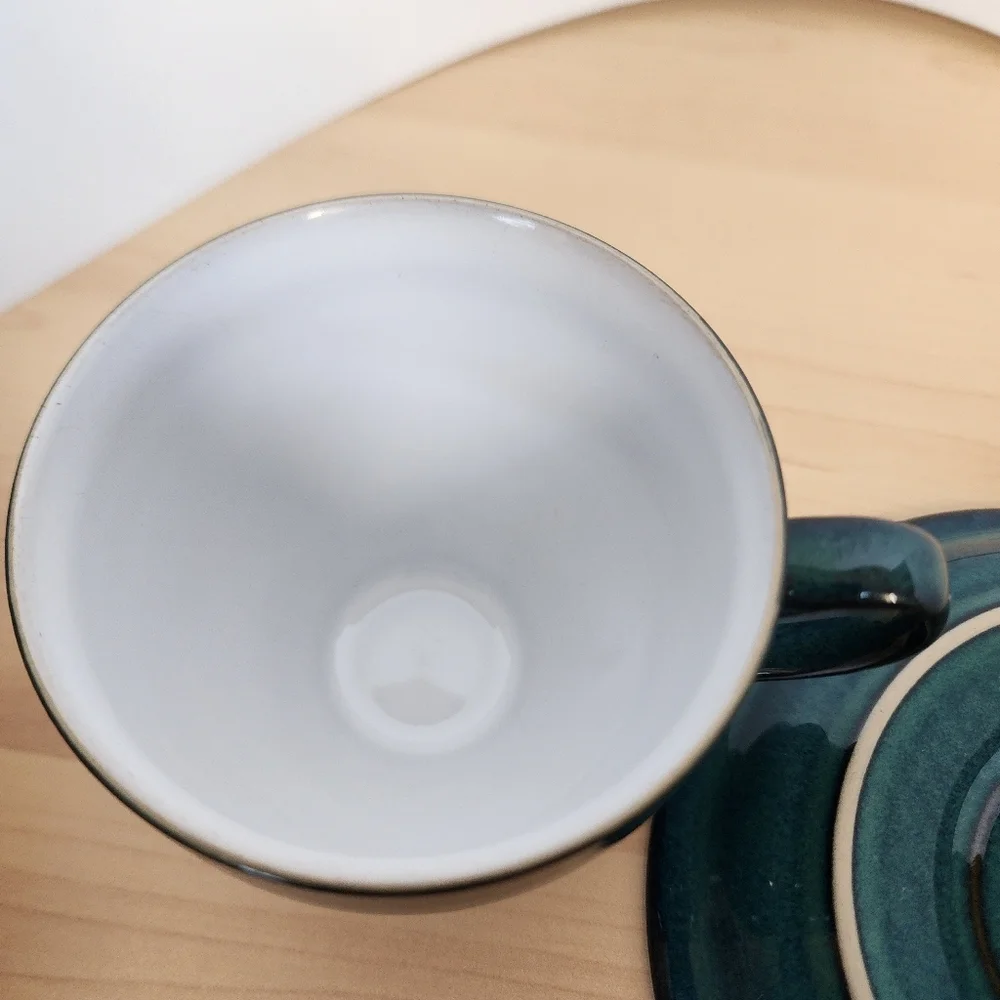 Vintage Denby England Greenwich Teal Stoneware Cup & Saucer Set